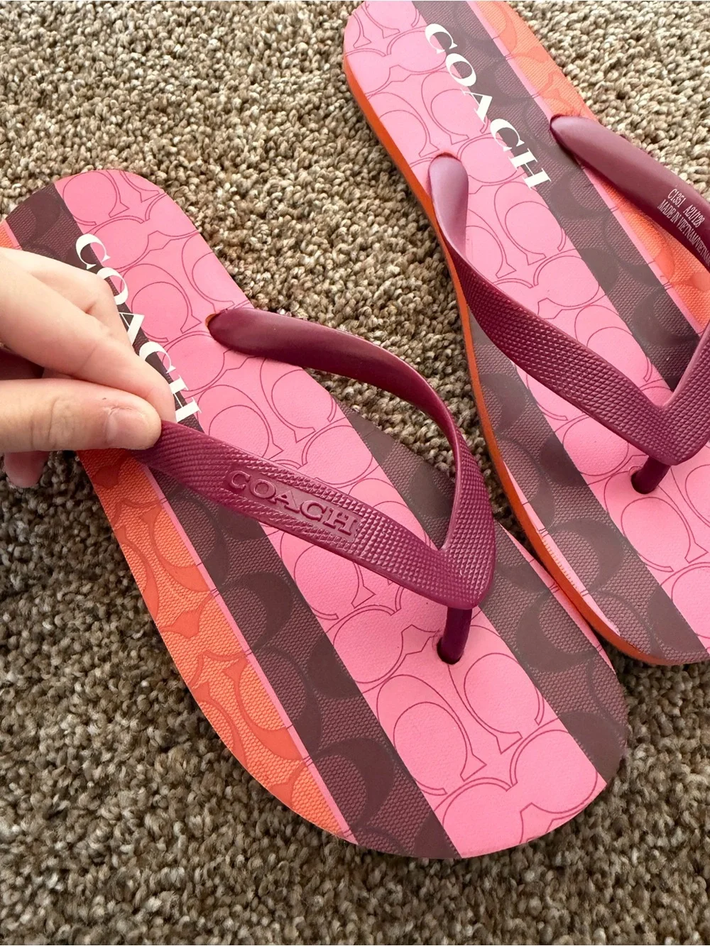 COACH Zak Flip-Flops in Pink Purple Orange Stripe